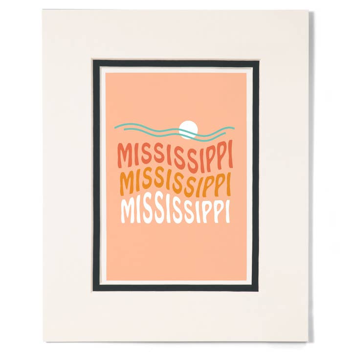 MATTED PRINTS Mississippi, Coastal Typography, Wavy for wholesale by Lantern Press
