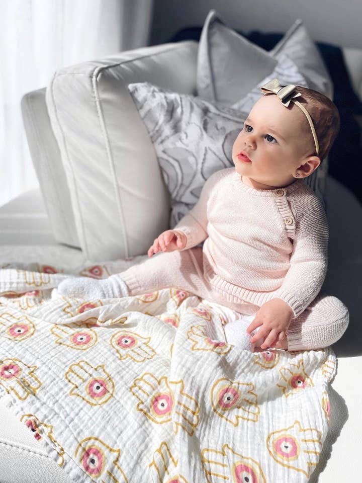 Hamsa Onde Øje Swaddle Blanket for engroshandel hos StrollerGlitz