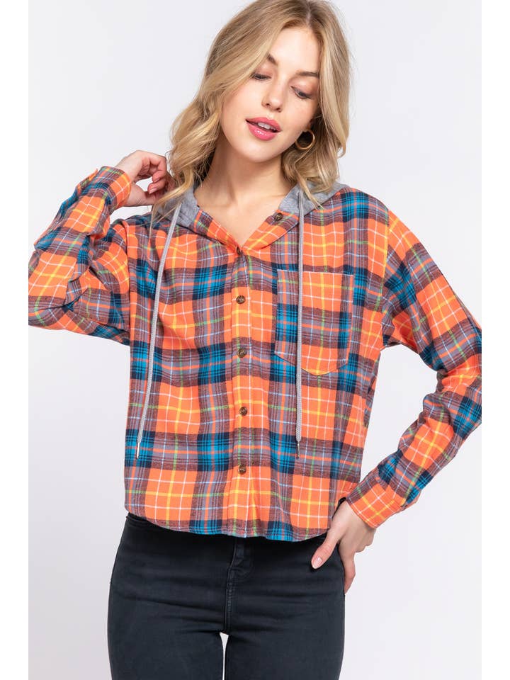 42POPS - Wholesale Shirt - Women's - .1008 Slim Fit Long Slv Hoodie Plaid Shirt SI-247722