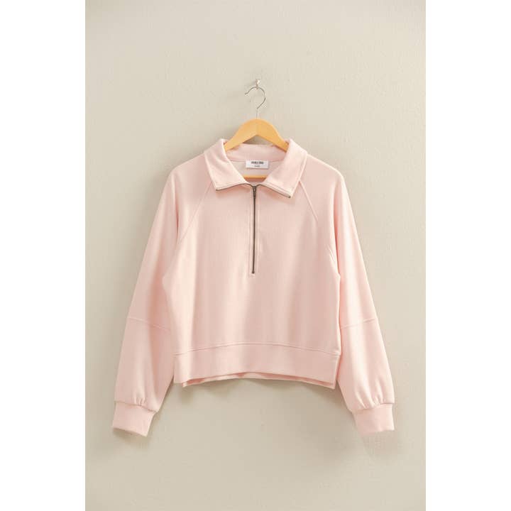 Double Zero - Wholesale Sweatshirt – Women's - Soft Ribbed Half-Zip Long Sleeve Sweatshirt