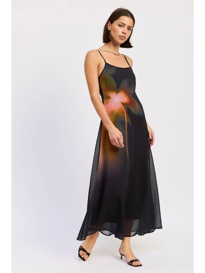 BLACK MAXI FLORAL PRINT SLIP DRESS WITH SCOOP BACK for wholesale on Faire5