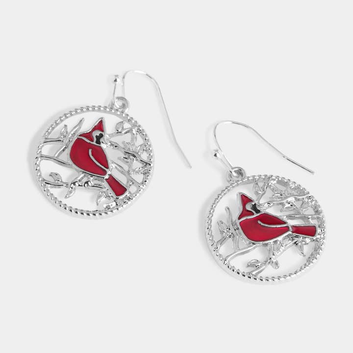 Cardinal Pendant Earrings - Red for wholesale by Whispers