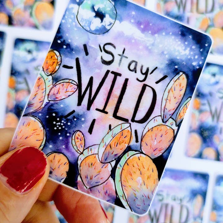 Cactus Stay Wild Sticker, Galaxy Sticker, Cactus pour la vente par Mary Felker Art and Design