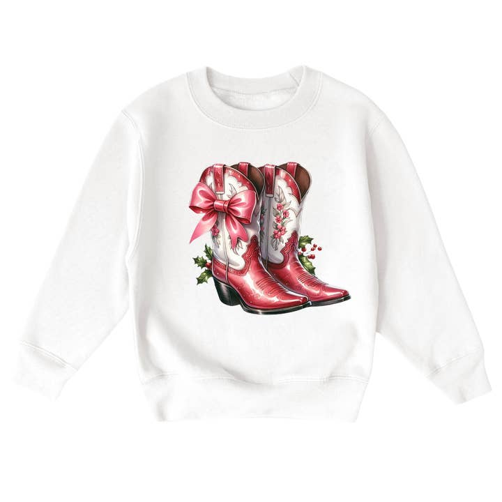 Sudadera de Navidad para Jóvenes con Botas y Lazos Festivos para venta al por mayor de Mama and Littles Apparel