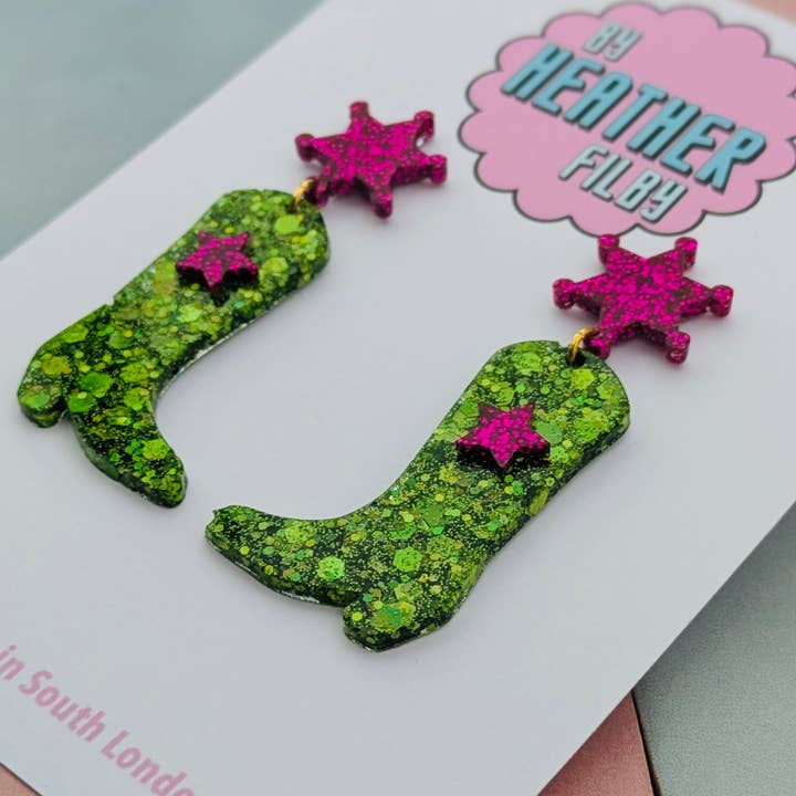 By Heather Filby - Wholesale Dangle Earrings - Cowboy Boot Glitter Earrings (MORE COLOURS) - Best Seller7