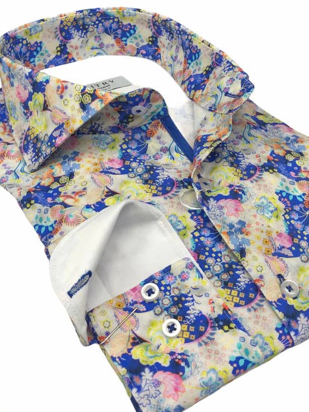 DMITRY Italian Multi-Color Patterned Cotton Men's Long Sleeve Shirt (Online Exclusive) for wholesale by DMITRY Ties