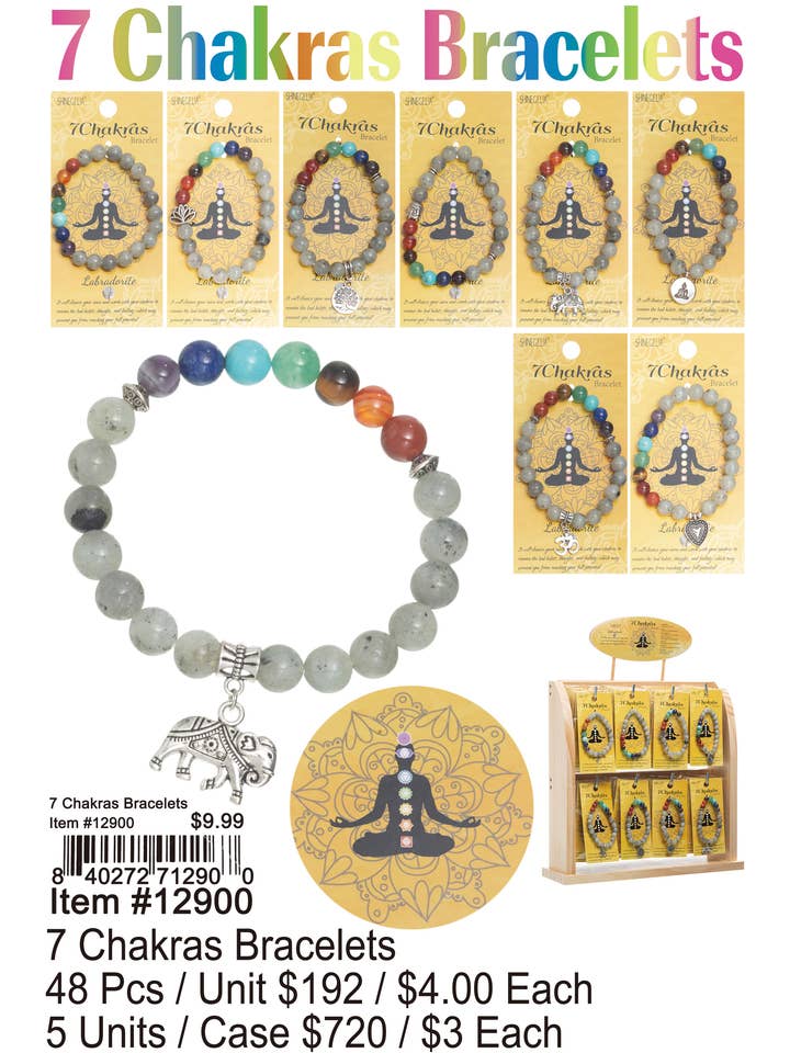 7 Chakras Bracelets for wholesale by Puka Creations