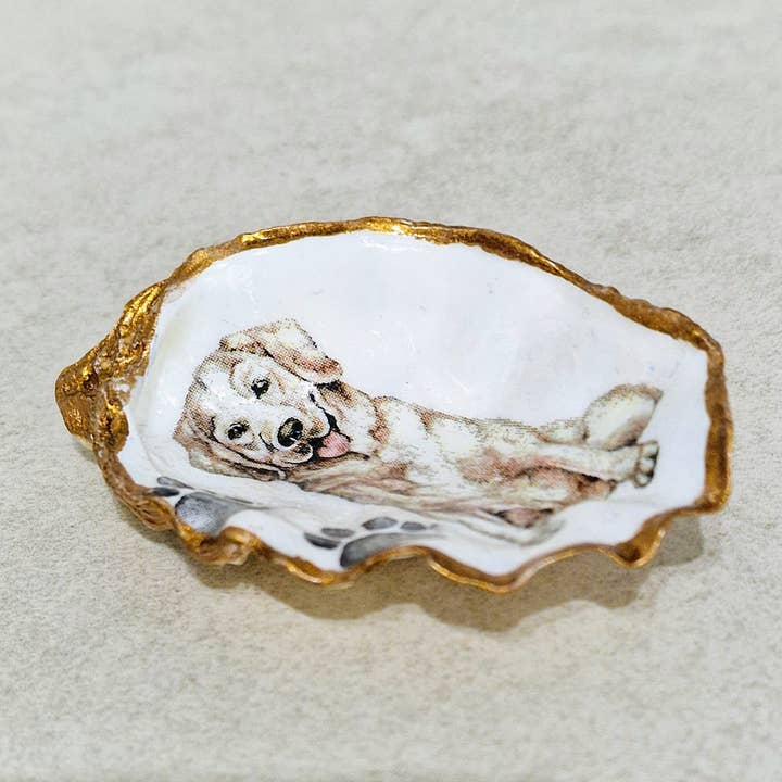 Bee my Oyster - Vente Plateaux à bijoux - Plat à babioles en forme d'huître pour chien Golden Retriever