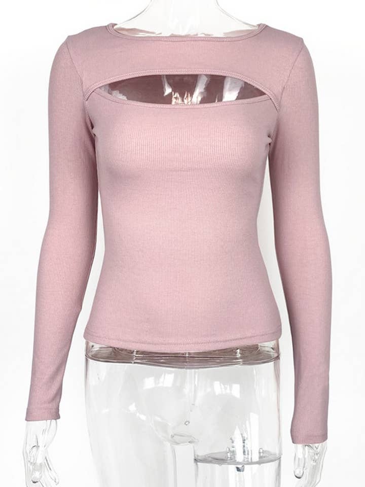 NINEXIS - Wholesale Blouse - Women's - CWTBLL3780_RIBBED CUTOUT SLIM FIT LONG SLEEVE TOP10