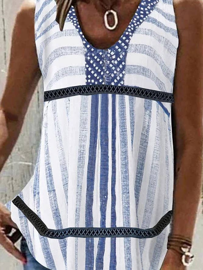 UNISHE - Wholesale Tank Top - Women's - Printed V Neck Lace Splicing Tank Top ZZKF890