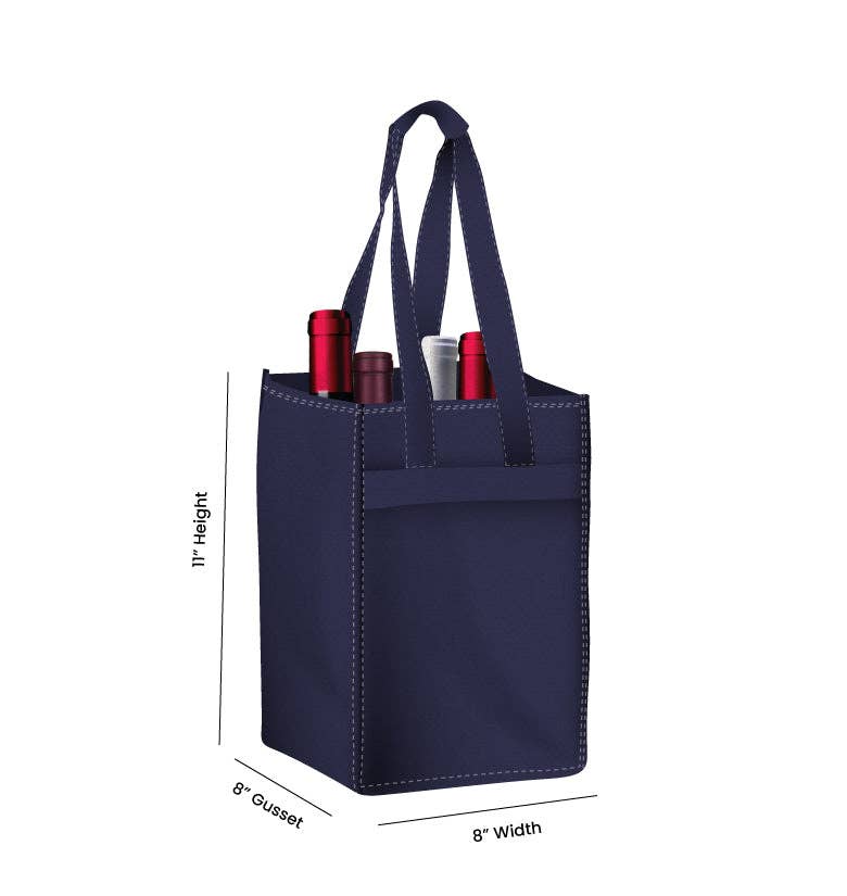 Non Woven Totes - Wholesale Wine Tote - Reusable 4-Bottle Wine Tote Bag-8x11x8 with Bottom Gusset | Custom Printed Wine Totes26