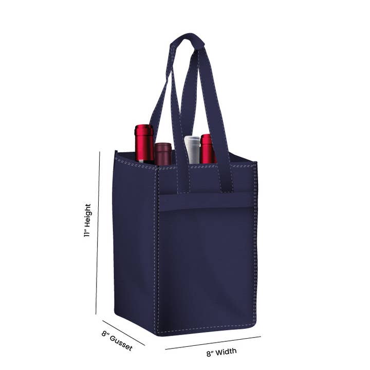 Non Woven Totes - Wholesale Wine Tote - Reusable 4-Bottle Wine Tote Bag-8x11x8 with Bottom Gusset | Custom Printed Wine Totes26