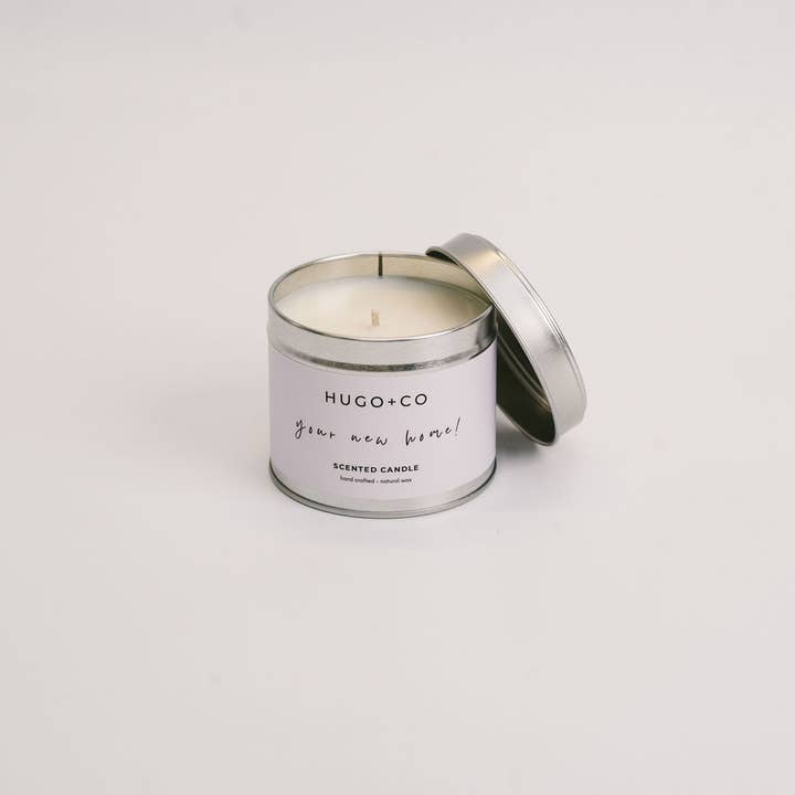 Your New Home Soy Wax Scented Candle Tin por atacado de HUGO+CO