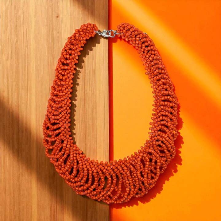 Narratives The Line - Wholesale Beaded/Pearl Necklace - Coral Orange Multi Loop Beaded Necklace1