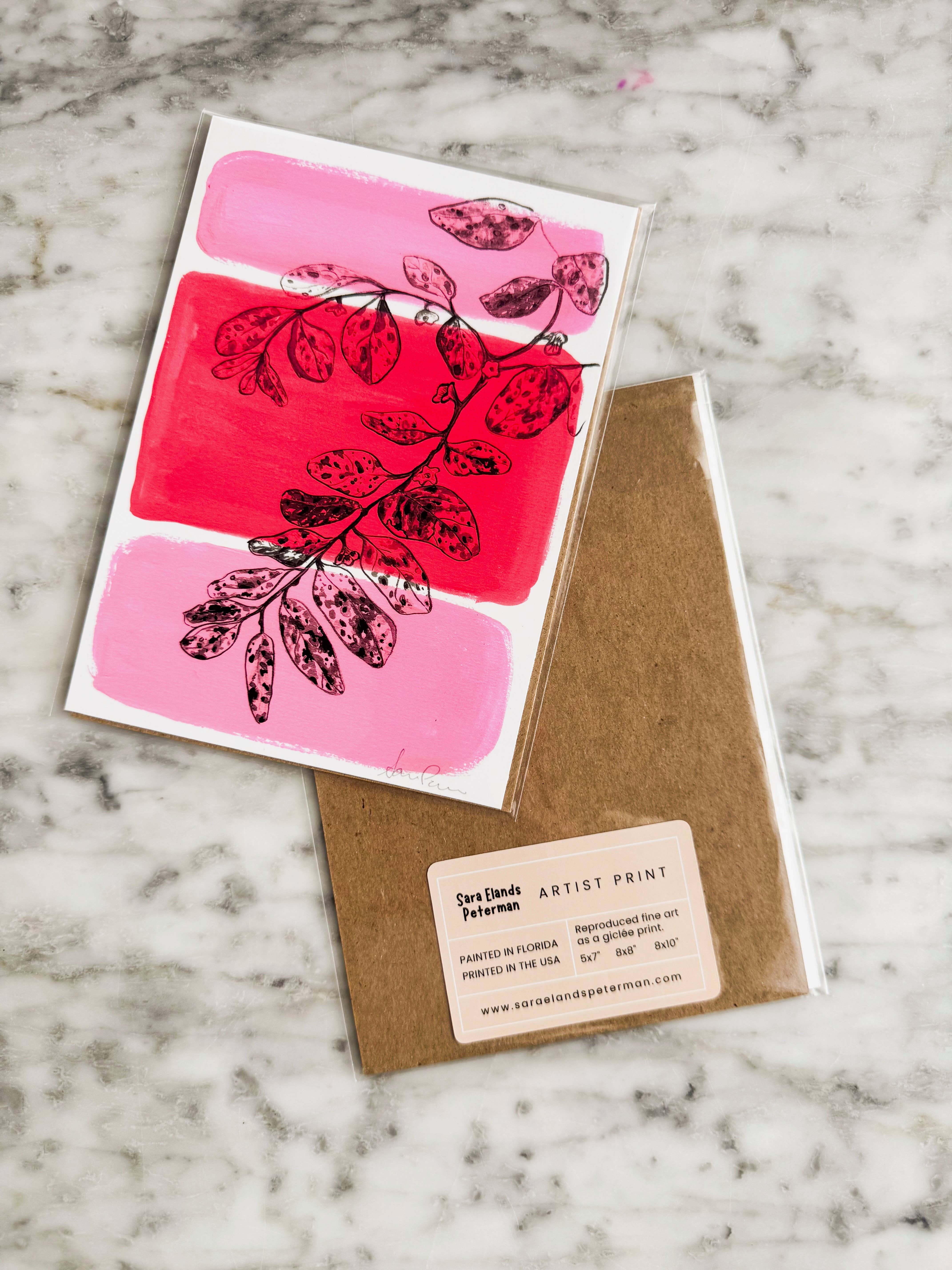 Sara Elands Peterman - Wholesale Art Print - "Speckled Plant with Pink" Giclée Print - 5"x7"1