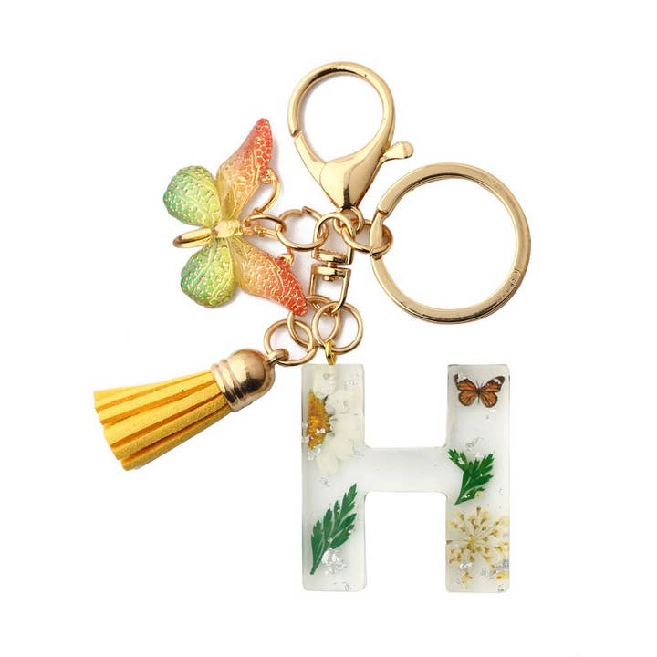 ACCITY - Wholesale Keychain - Women's - Flower Letter Keychain with Yellow Butterfly Charm_CWAB50907