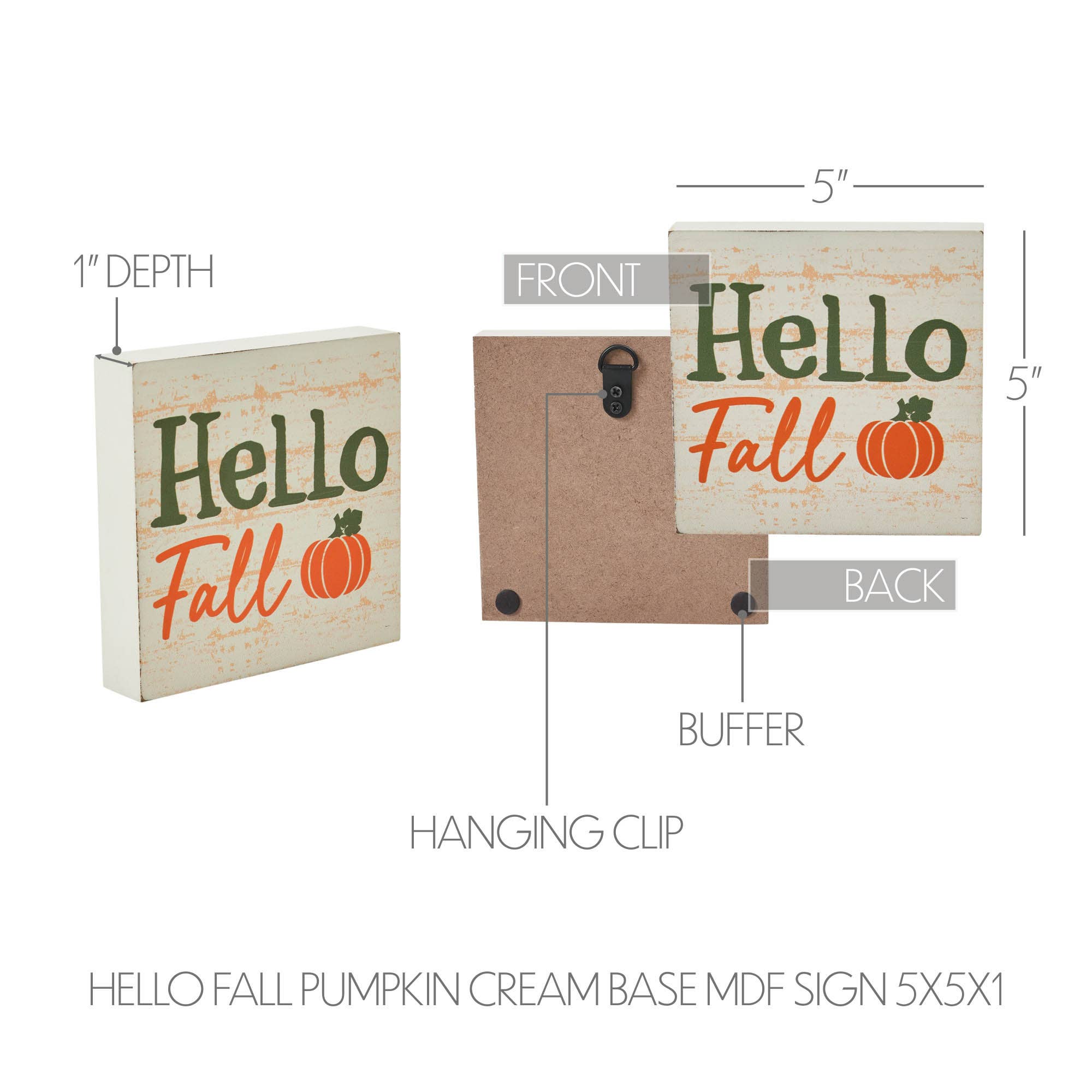 VHC Brands - Wholesale Sign - Hello Fall Pumpkin Autumn Harvest Farmhouse Rustic Cream MDF Tabletop Sign 5x5 Inch Decorative Plaque3