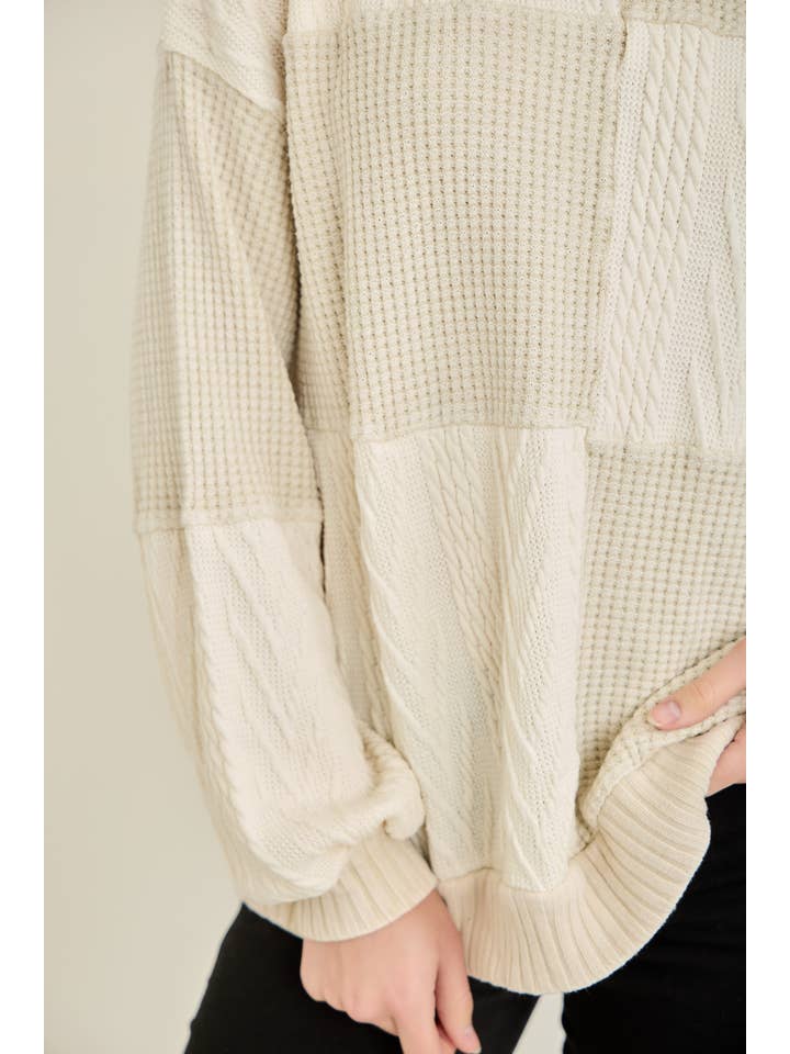 J.Her - Wholesale Knit Sweater - Women's - Mineral Washed Fall Winter Boho block Sweather Top HT679121