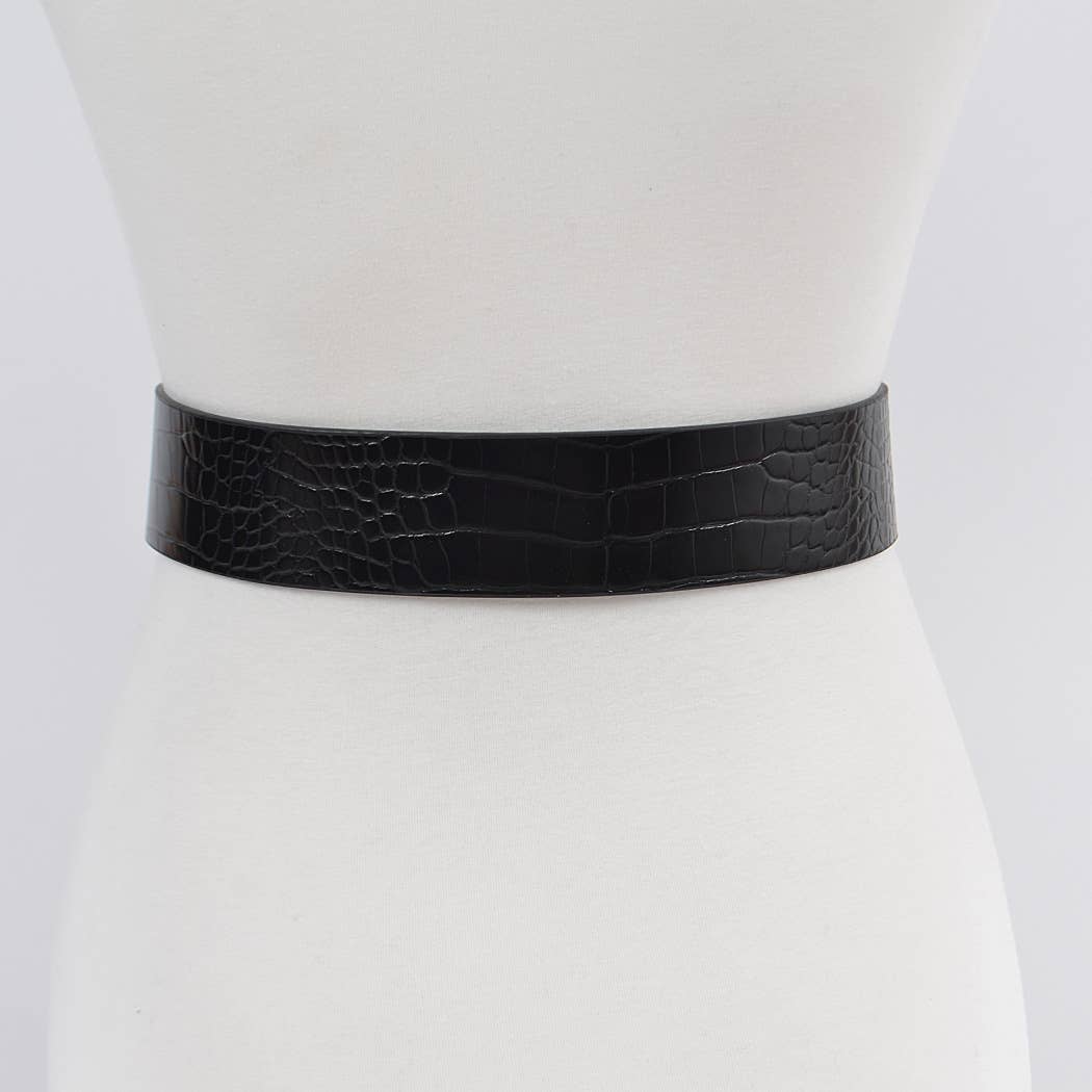 3AM BY H&D ACCESSORIES - Wholesale Belt - Women's - Two Buckle Faux Croc Leather Waist Belt2