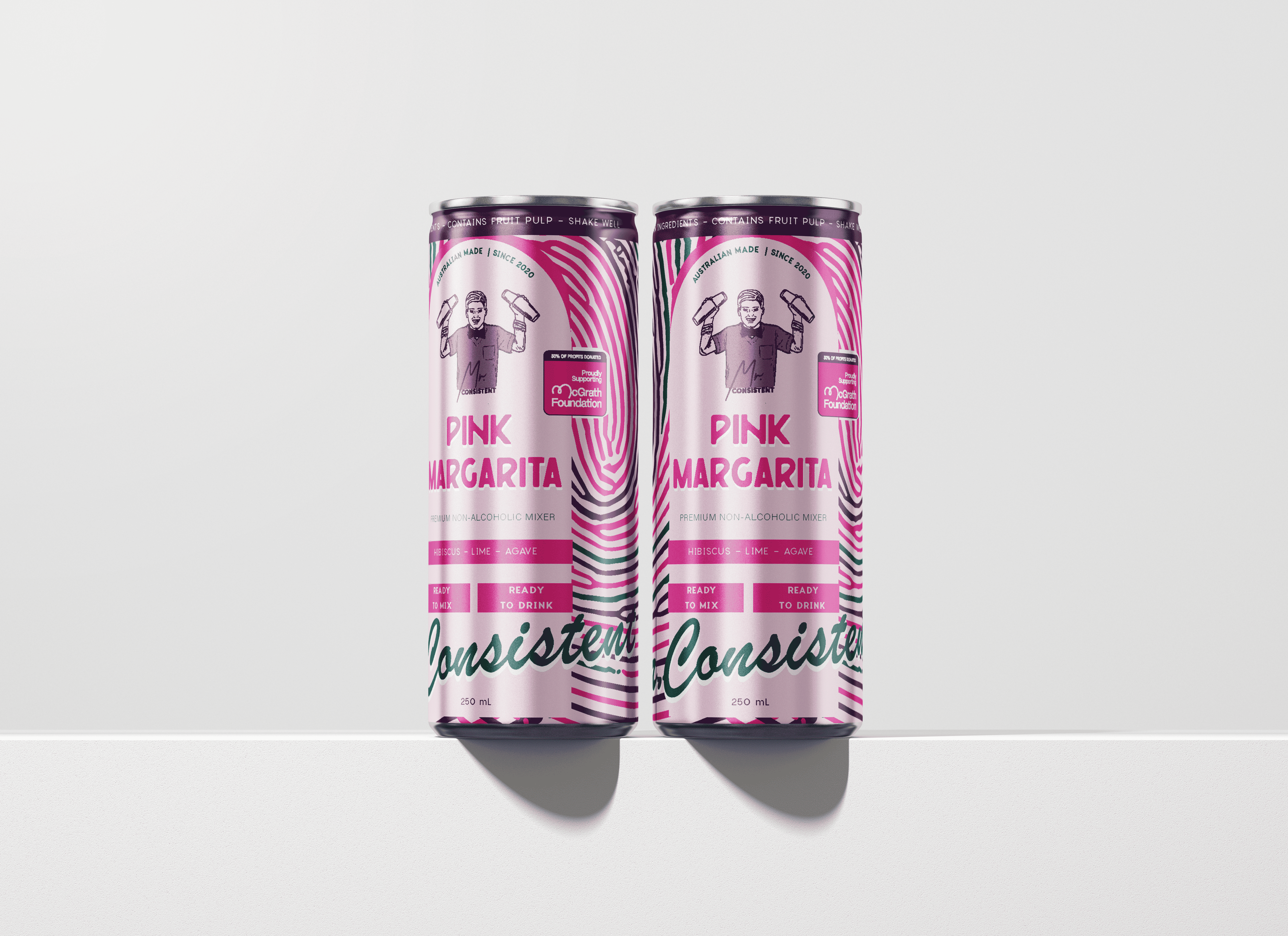 Mr. Consistent - Wholesale Non-Alcoholic Aperitif/Mocktail - Pink Margarita 250 mL Can Range 4