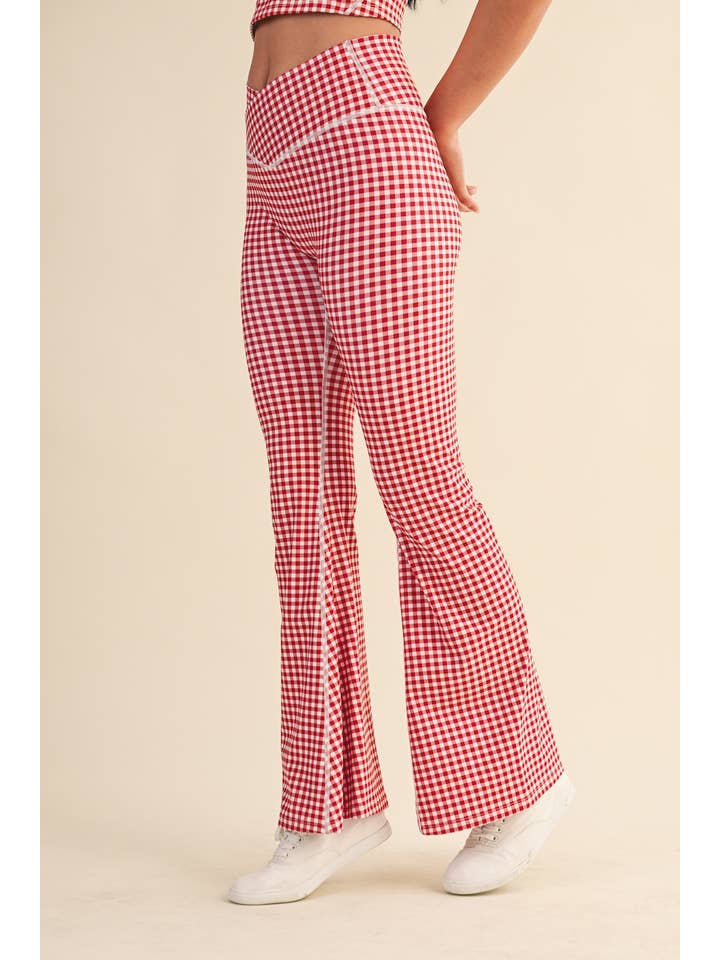 KIMBERLY C – Engroshandel Sports-/loungeleggings – til kvinder – Gingham Print Højtaljede Crossover Flare Leggings20