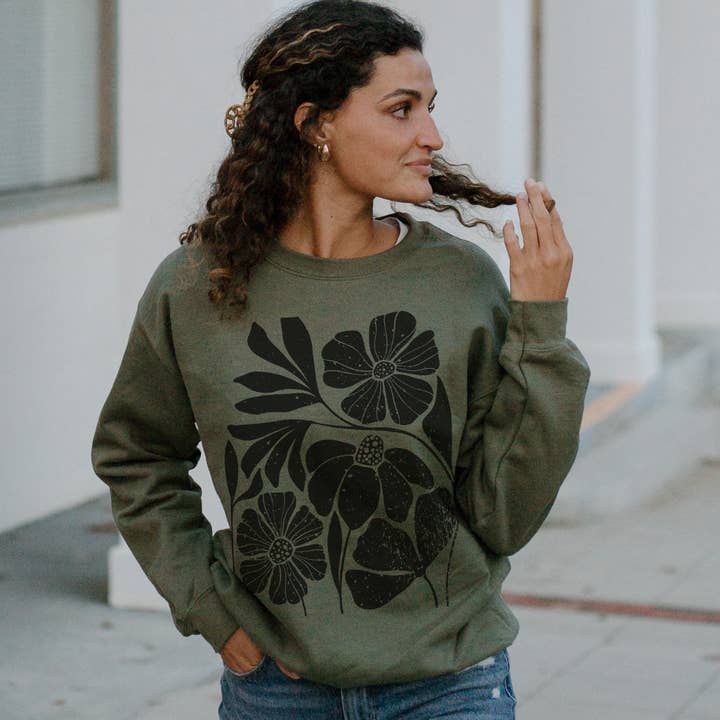 Black Floral Women's Sweatshirt for wholesale by MELODY FAYE