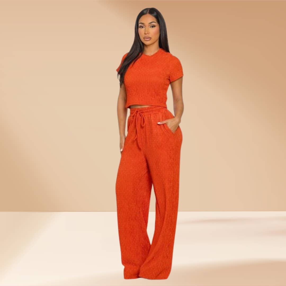 Celystrends – Engroshandel Top- og buksesæt (IKKE Loungewear) - Dame – Pyntet todelt buksetsæt med kort top og snoretræksbukser9