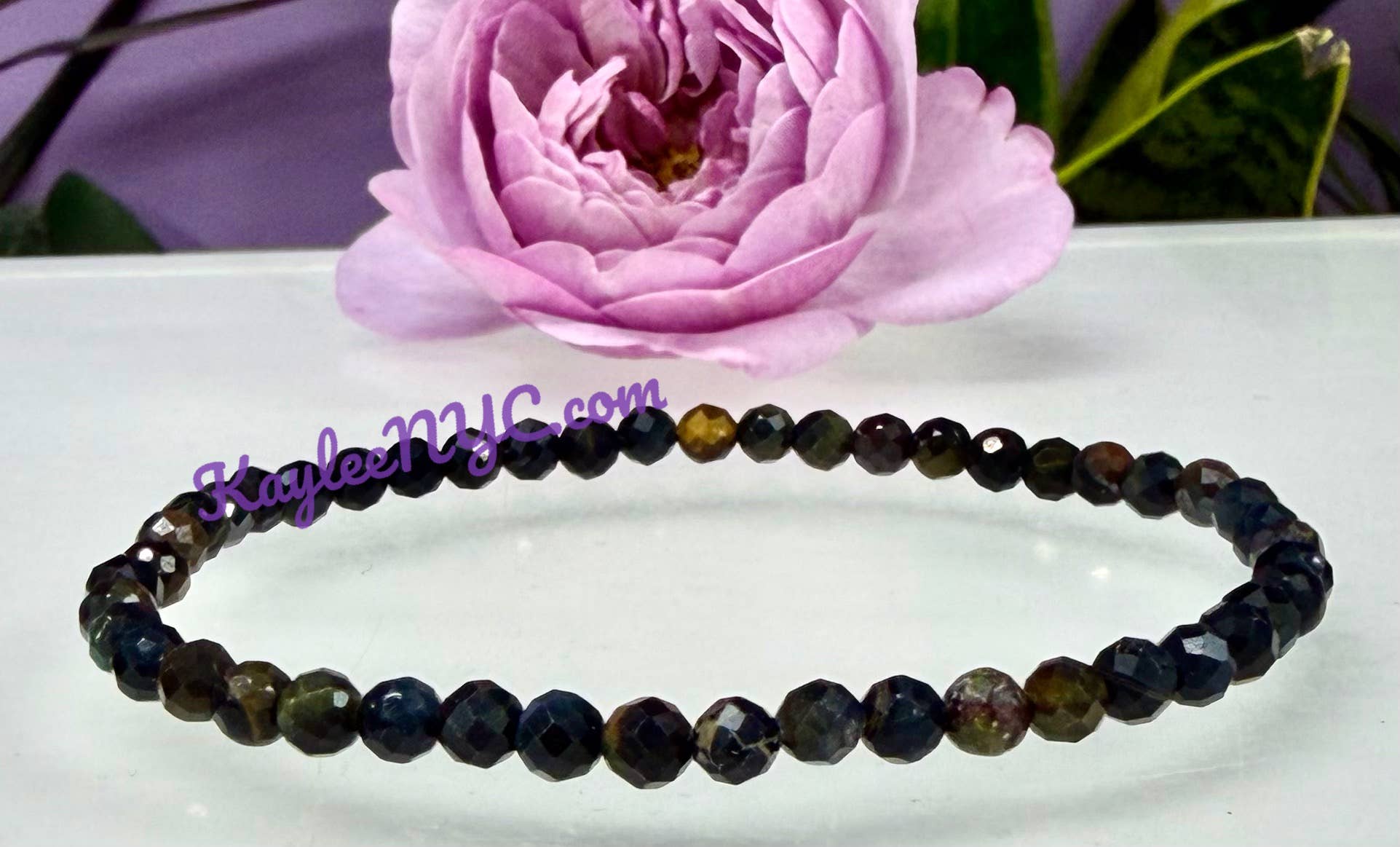 KayleeNYC - Wholesale Beaded Bracelet - Natural Faceted Blue Tiger 4mm 7.5” Crystal Bracelets5