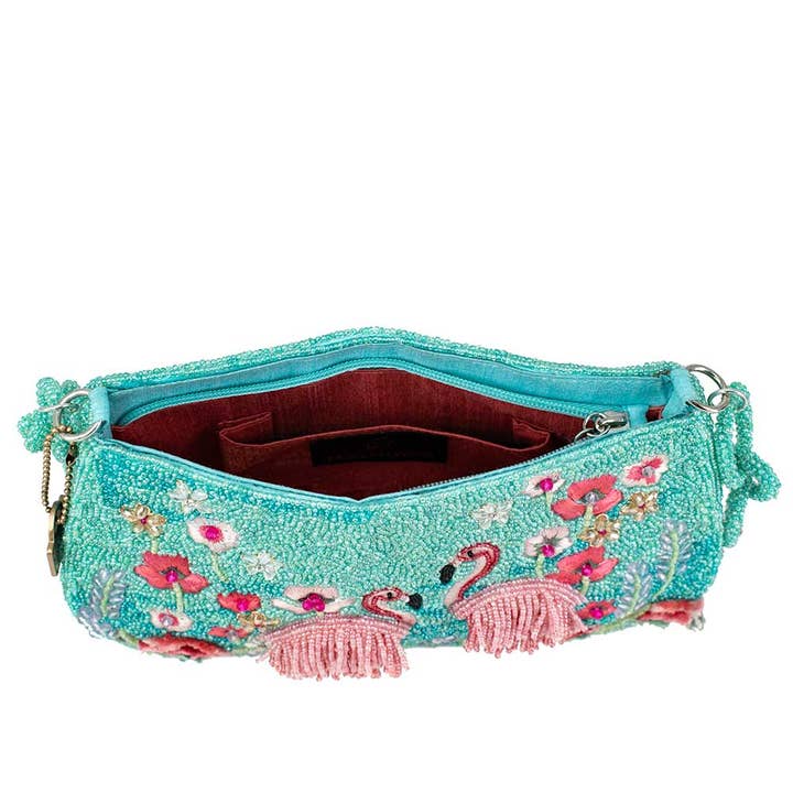 Mary Frances Accessories - Wholesale Crossbody Bag - Women's - Flirty Flamingos Beaded Pink Flamingos Crossbody Handbag