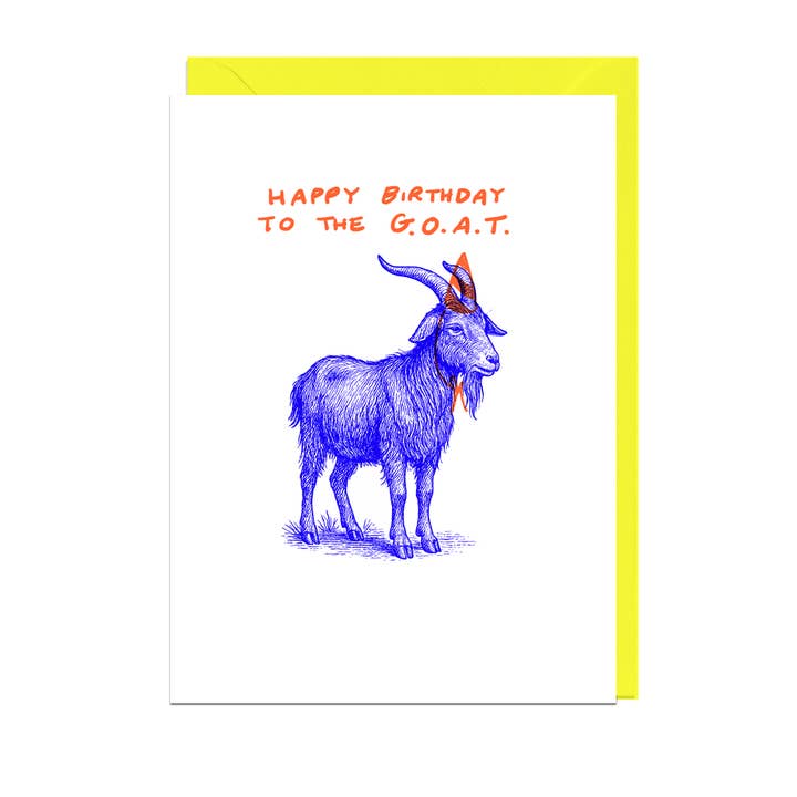 JOYEUX ANNIVERSAIRE À LA CHÈVRE, Carte ENVELOPPE JAUNE pour la vente par Jolly Awesome