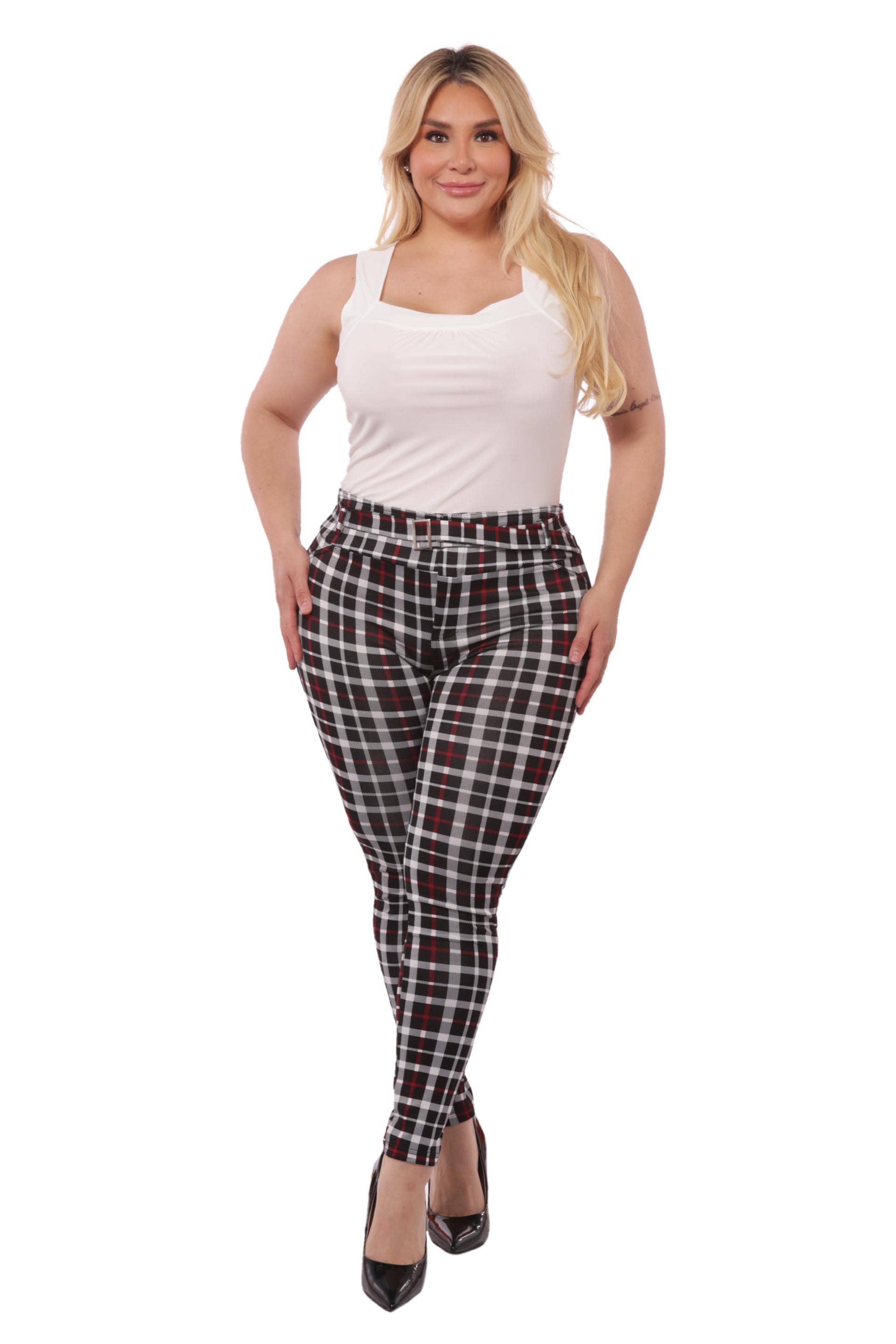 REDFINCH APPAREL INC - Wholesale Pants - Women's - Womens Plus Size Treggings Skinny Pants With Self Belt3