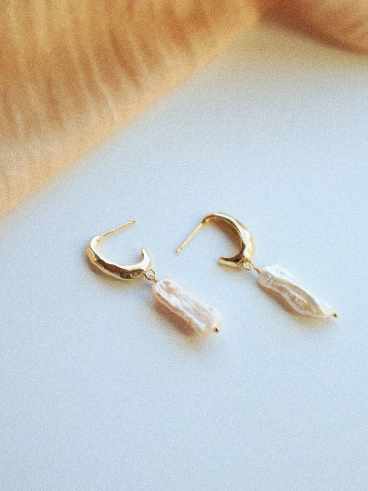 BAILEY Pearl Huggie Hoop for wholesale by Goldie Jewelry