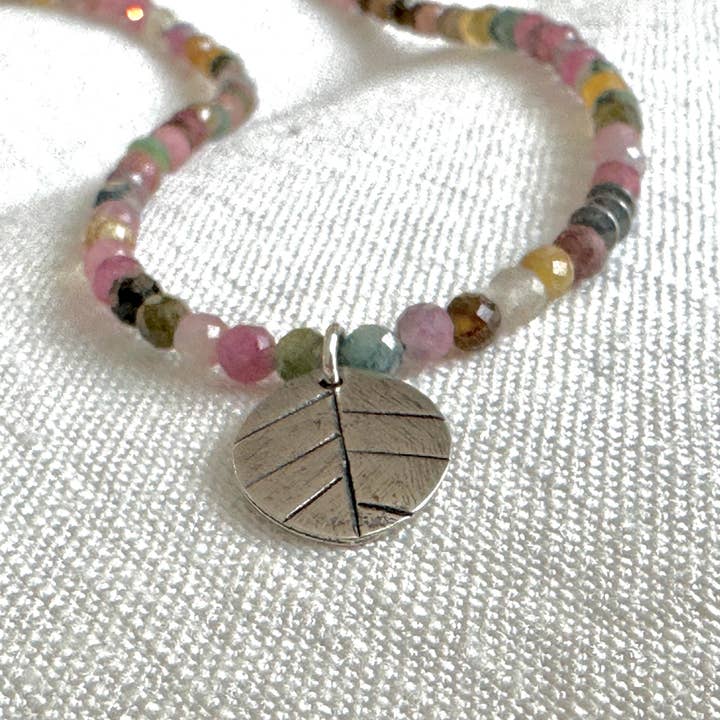 Get Away Tourmaline Necklace – Dainty Gemstone Strand with Sterling Silver Leaf Pendant By iNk Jewelry for wholesale by iNk Jewelry