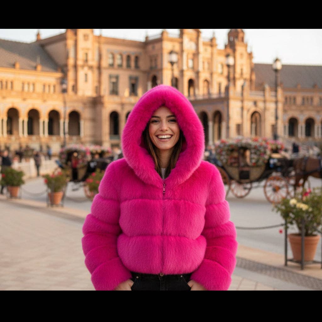 EMMA WU DESIGN – wholesale Fur/faux fur coat – Women's – EMMA WU SELECTION Short long-sleeve faux fur coat with hood8