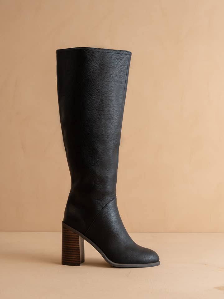 The Shiloh Black Knee High Block Heel Boot for wholesale by OASIS SOCIETY