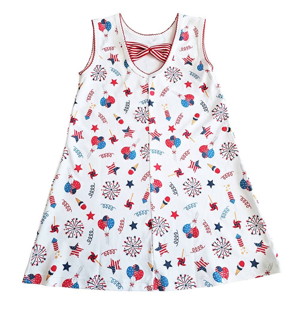 Marco and Lizzy - Wholesale Dress - Kids - 4th of July Print Girl's Line A dress Pima Cotton1