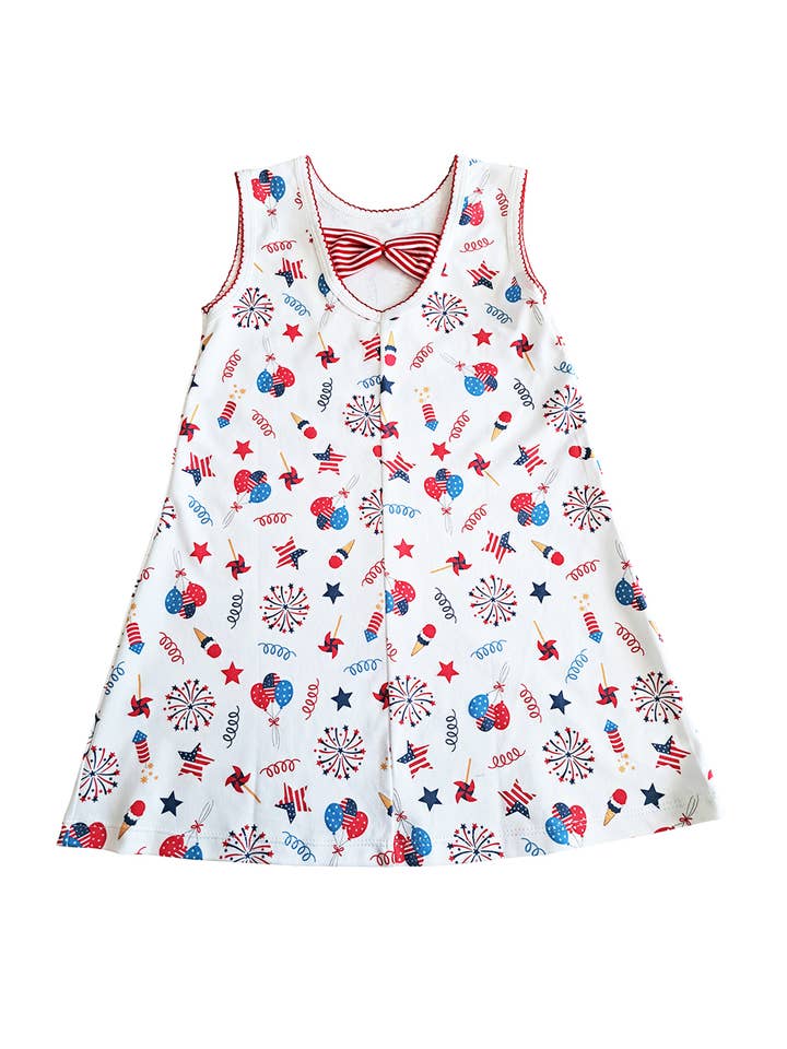 Marco and Lizzy - Wholesale Dress - Kids - 4th of July Print Girl's Line A dress Pima Cotton1