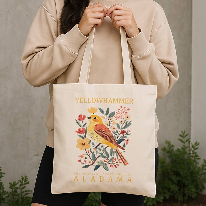 Sac en toile Oiseau d'État de l'Alabama pour la vente par DaisyChainDesignCo