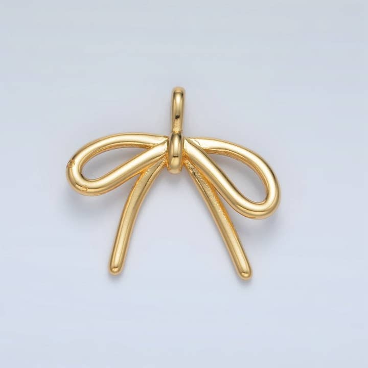 24K Gold Filled Minimalist Tied Ribbon Bow Pendant | I797 for wholesale by Aim Eternal