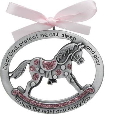 Abbey & CA Gift - Wholesale Ornament - Pink Rocking Horse Crib Medal