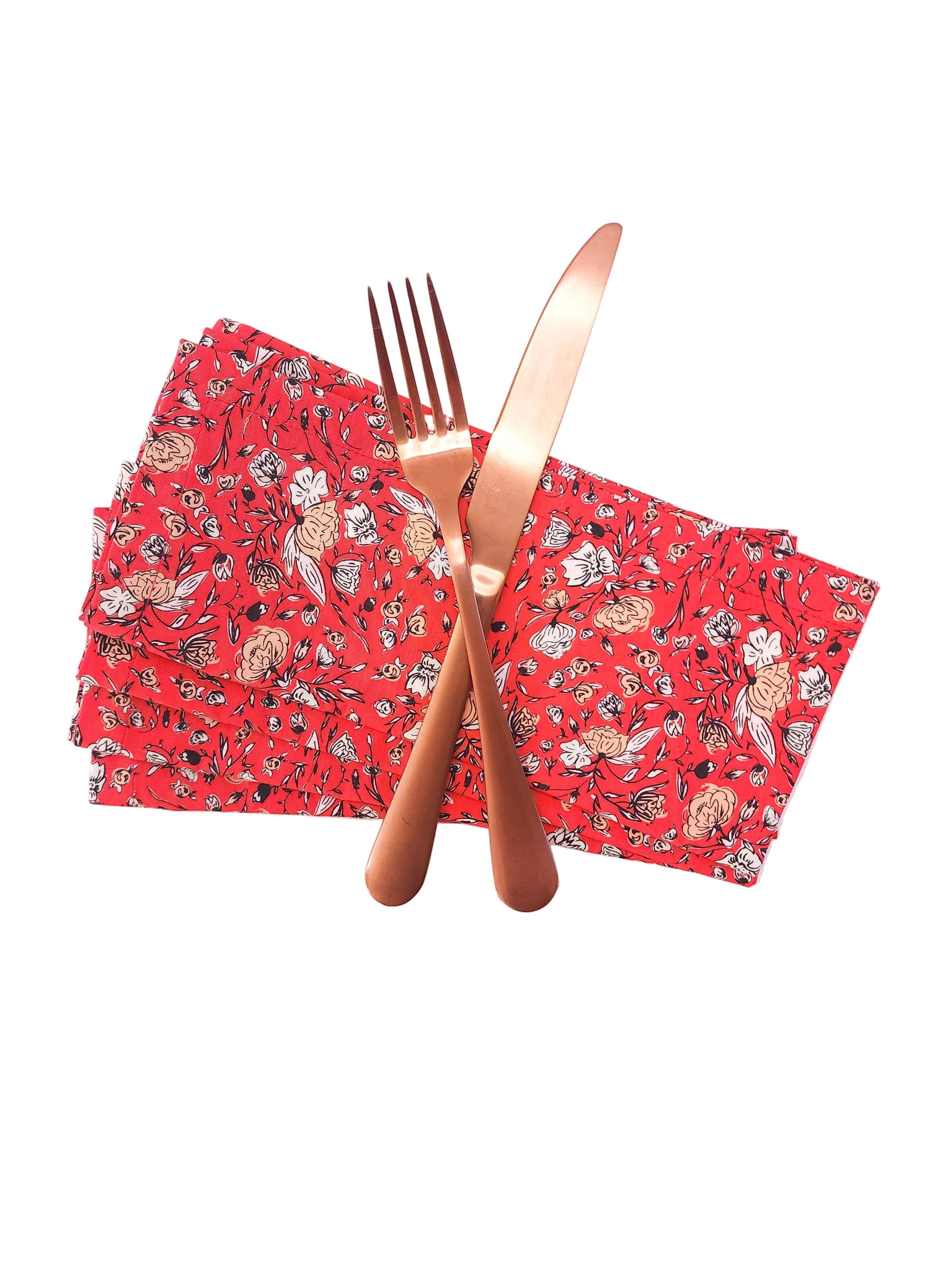 90 West Linen Co. - Wholesale Dinner & Cloth Napkin - Vibrant Red Floral Cloth Napkins, Set of 44