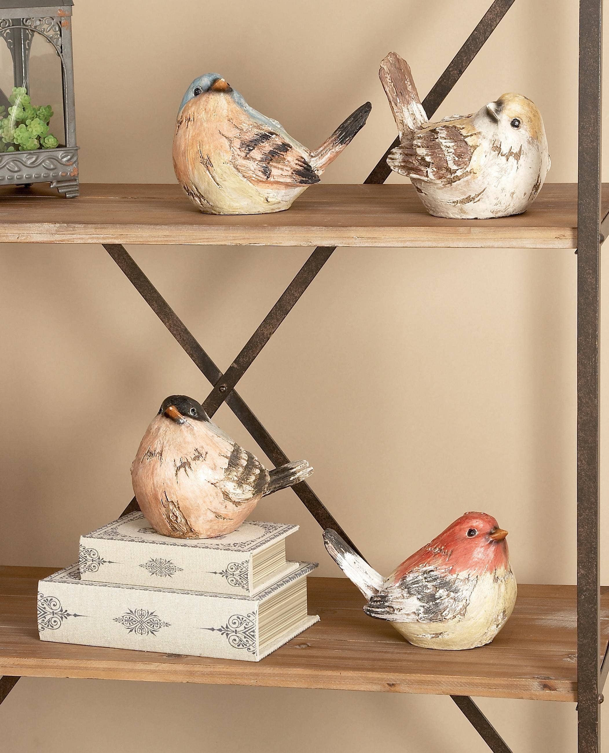 Import Corner – Estatueta decorativa por atacado – A-98259: CONJUNTO DE 4 PÁSSAROS DE POLYSTONE 8" L, 6" A5