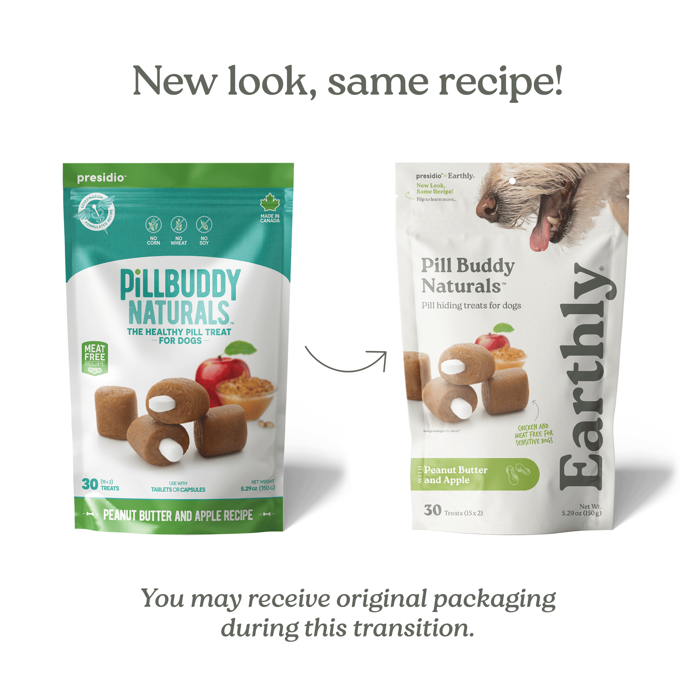 Earthly Pet Company – wholesale Pet treats – Dog – Pill Buddy Naturals Peanut Butter & Apple 30ct 12/CS1