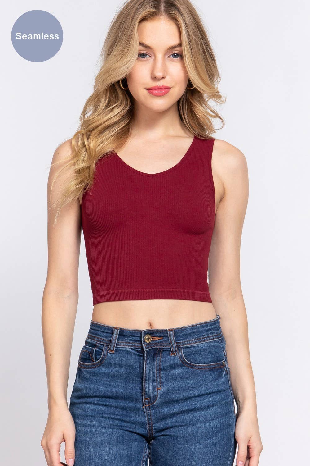 Active Basic | Active USA - Wholesale Tank Top - Women's - Reversible V-neck/round Neck Seamless Crop Tank     23