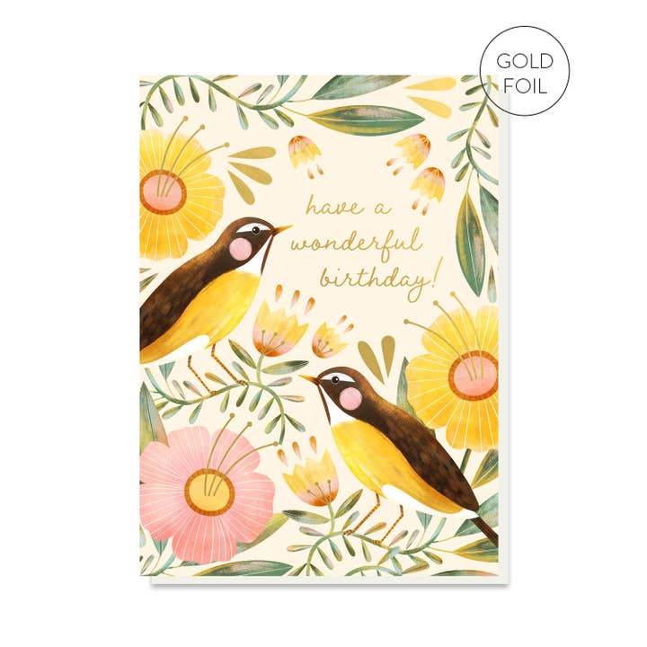 Sunshine Garden | Carte d'anniversaire avec oiseaux et fleurs pour la vente par Stormy Knight