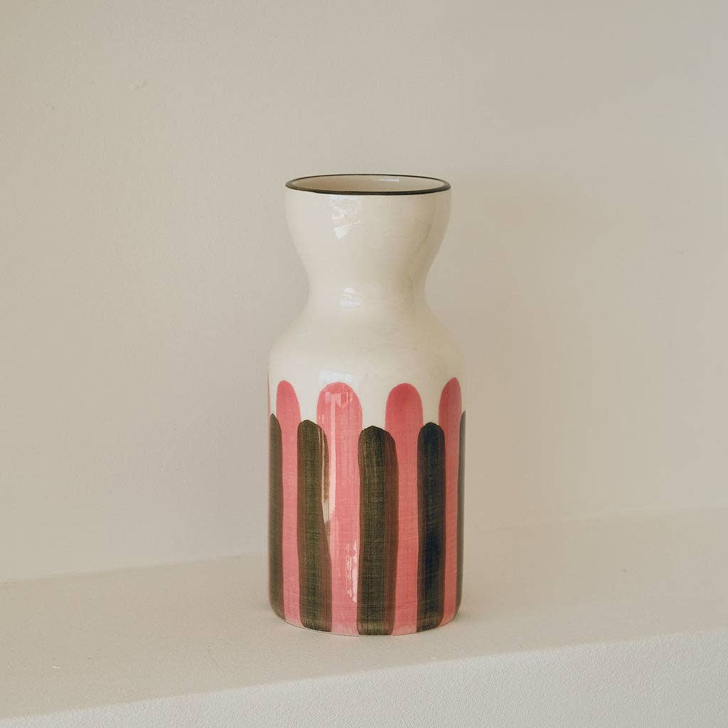 Oustao - Vente Vases - Totem en céramique Mediterranea - Rayures rose/vert0