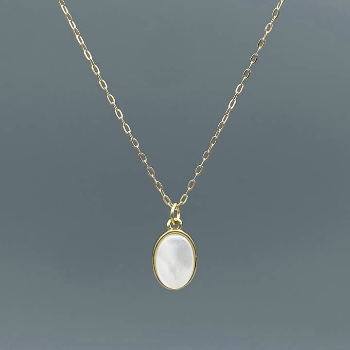 Gold Oval Mother of Pearl Necklace for wholesale by Something Silver