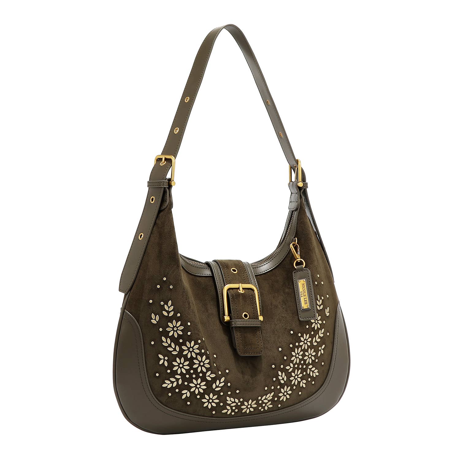 Nicole Lee USA – wholesale Shoulder bag – women's – FLORAL LEAF CRESCENT SHOULDER BAG

5