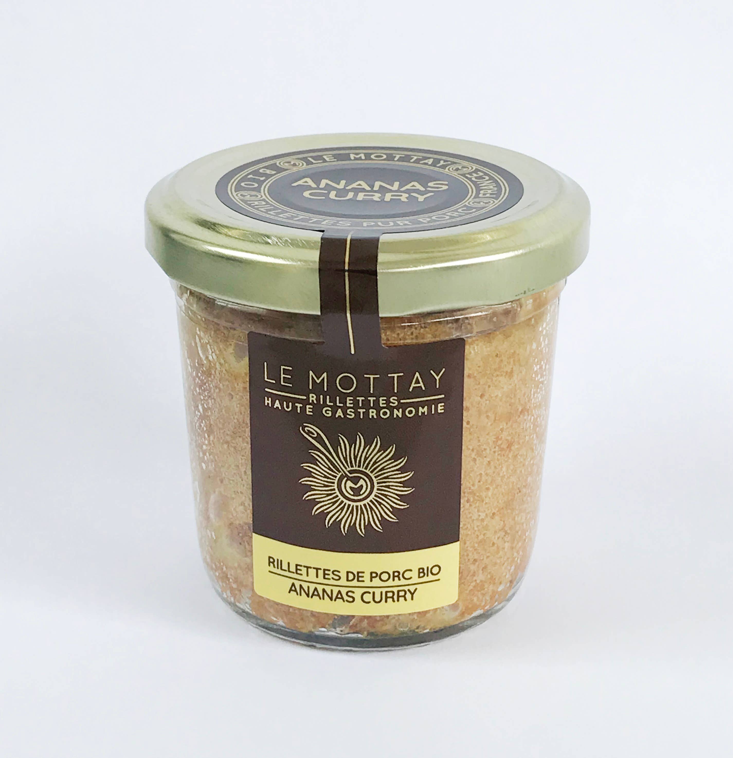 LE MOTTAY GOURMAND - Vendita all'ingrosso Pasti pronti a lunga conservazione - Rillette di maiale biologiche con ananas e curry 90g