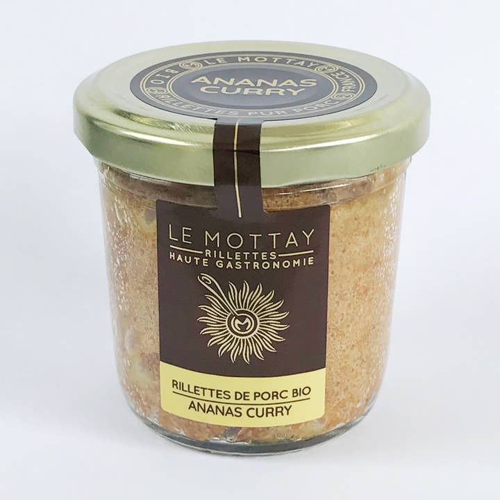 LE MOTTAY GOURMAND - Vendita all'ingrosso Pasti pronti a lunga conservazione - Rillette di maiale biologiche con ananas e curry 90g0